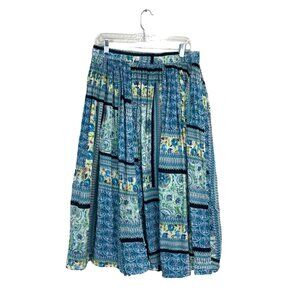 Vermont Country Store Women's Size L Skirt Boho Peasant Cotton Blue Green Print